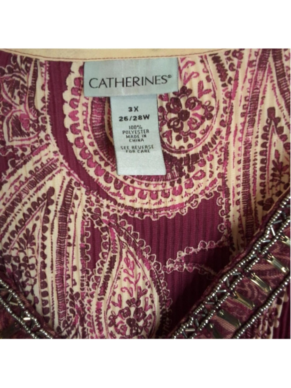 Catherine's burgundy and beige paisley polyester blouse tunic Size 3X - Picture 2 of 7